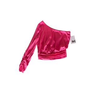 Alter Ego One Shoulder Top Satin Solid Pink By So Girls  S NWT